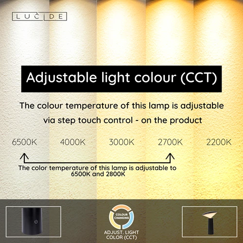 Lucide JIVE - Rechargeable Table lamp Indoor/Outdoor - Battery pack - Ø 13,7 cm - LED Dim. - CCT - 1x3W 2800K/6500K - IP44 - Black - USP